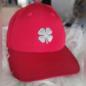 Black Clover Women's Adjustable Toggle Golf Baseball Hat Chili Red Silver Logo